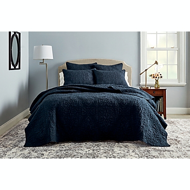 Wamsutta&reg; Cambridge 3-Piece Full/Queen Quilt Set in Navy. View a larger version of this product image.