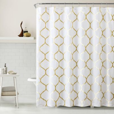 white and gold shower curtain