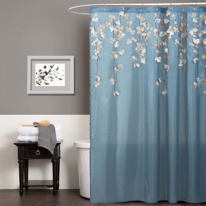 Flower Drops Shower Curtain in Federal Blue/White | Bed Bath & Beyond
