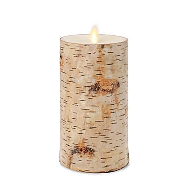 Luminara&reg; Birch 6-Inch Real-Flame Effect Pillar Candle in Brown. View a larger version of this product image.