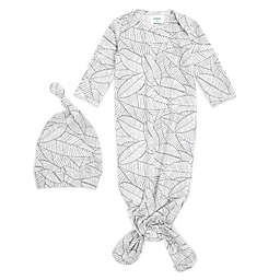 aden + anais® 2-Piece Zebraplant Comfort Knit Gown and Hat Set in White
