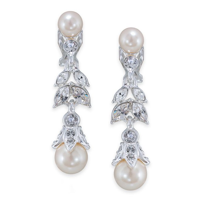 Carolee New York Lily Floral Pearl Linear Drop Clip-On Earrings | Bed ...