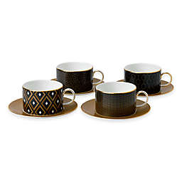 Wedgwood® Arris Accent Teacups and Saucers (Set of 4)