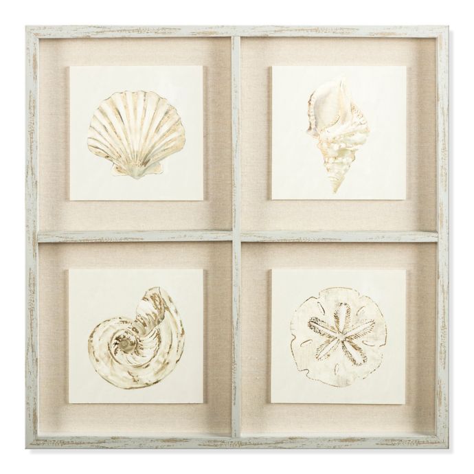 Four Shells 25 Inch Framed Linen Canvas Wall Art Bed Bath Beyond