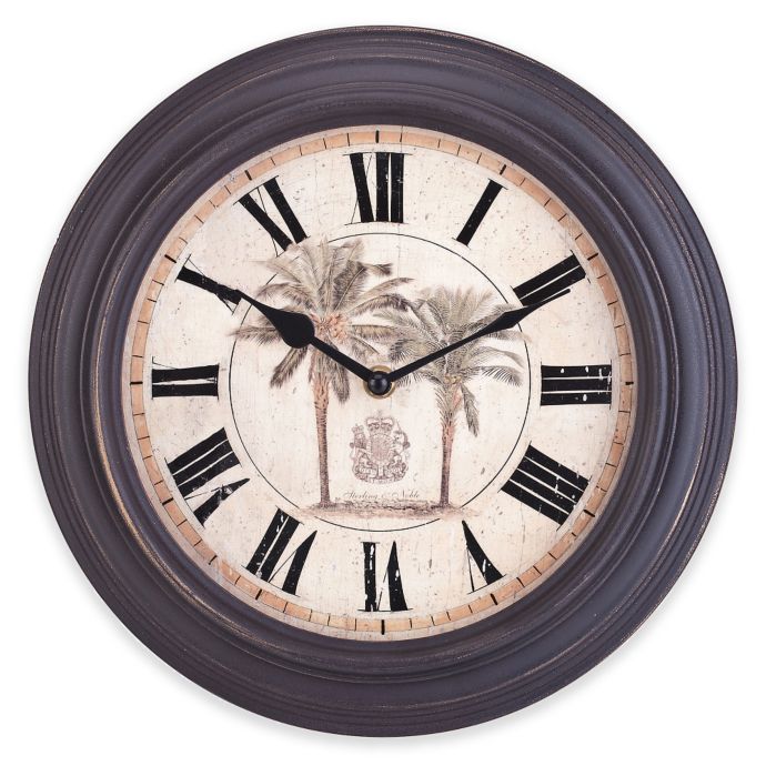 Sterling & Noble Palm Tree Wall Clock in Dark Brown Bed Bath and