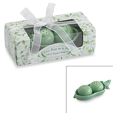 Kate Aspen&reg; Two Peas in a Pod Ceramic Salt & Pepper Shakers in Ivy Gift Box. View a larger version of this product image.