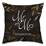 "Mr. and Mrs." Gold Leaf 16-Inch Square Throw Pillow in Black