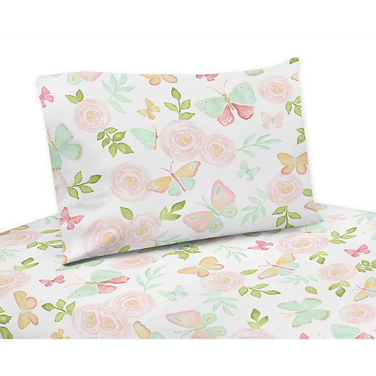 Alternate image 1 for Sweet Jojo Designs Butterfly Floral Twin Sheet Set in Pink/Mint