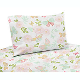 Sweet Jojo Designs Butterfly Floral Sheet Set in Pink/Mint