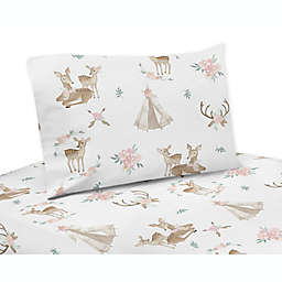 Sweet Jojo Designs® Deer Floral Twin Queen Sheet Set in Blush Pink/Mint