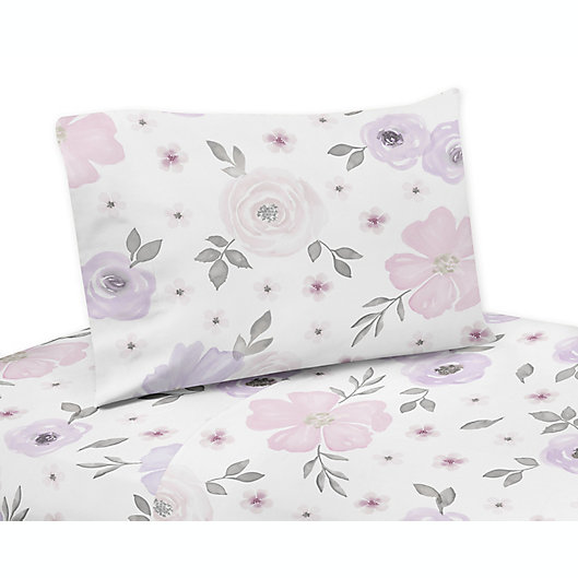 Alternate image 1 for Sweet Jojo Designs® Watercolor Floral Twin Sheet Set in Lavender/Grey