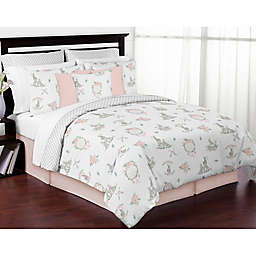 Sweet Jojo Designs Bunny Floral Comforter Set in Pink/Grey