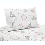 Sweet Jojo Designs Bunny Floral Sheet Set in Pink/Grey