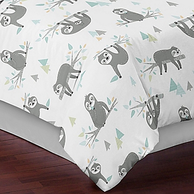 Blue Grey Jungle Sloth Leaf Unisex 4pc Twin Bedding Comforter Set by Sweet Jojo 