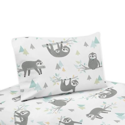 Sweet Jojo Designs Sloth Twin Sheet Set in Aqua/Grey