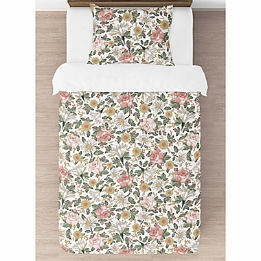 Sweet Jojo Designs Vintage Floral 4-Piece Twin Comforter Set in Pink/Green. View a larger version of this product image.