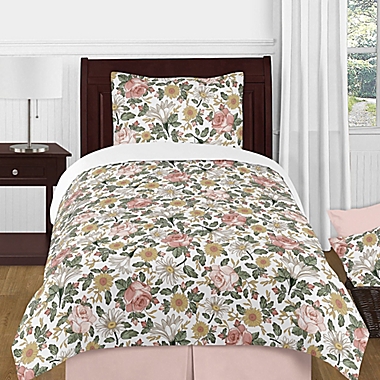 Sweet Jojo Designs Vintage Floral 4-Piece Twin Comforter Set in Pink/Green. View a larger version of this product image.