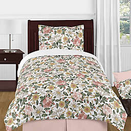 Sweet Jojo Designs Vintage Floral 4-Piece Twin Comforter Set in Pink/Green