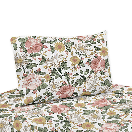 Alternate image 1 for Sweet Jojo Designs Vintage Floral Twin Sheet Set in Pink/Green