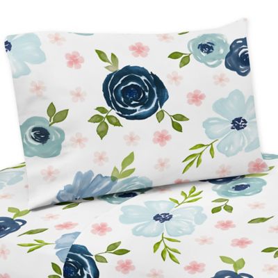 Sweet Jojo Designs&reg; Blue Floral Sheet Set