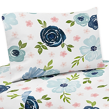 Sweet Jojo Designs&reg; Blue Floral Twin Sheet Set. View a larger version of this product image.