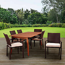 Amazonia Adelson 7-Piece Eucalyptus and Wicker Outdoor Patio Dining Set in Brown/Off-White