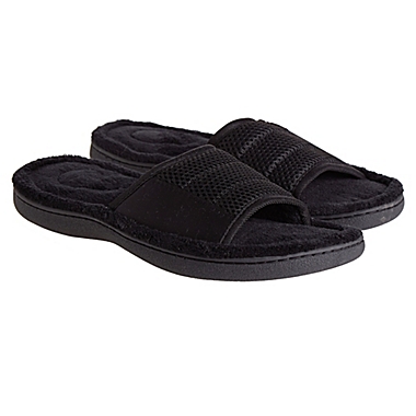 Brookstone&reg; Easy Care Large Men&#39;s Slide Slippers in Black. View a larger version of this product image.