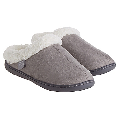Brookstone&reg; Classic Mediium Sherpa Slip-On Slippers in Grey. View a larger version of this product image.