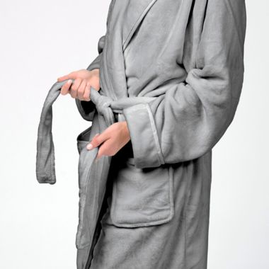 Nestwell&trade; Small/Medium Unisex Plush Robe in Sharkskin. View a larger version of this product image.