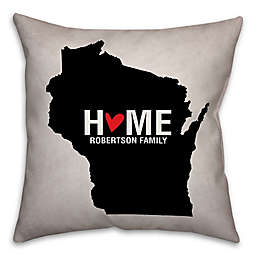 Wisconsin State Pride Square Throw Pillow in Black/White