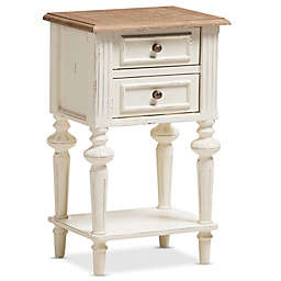 Baxton Studio Marquetterie Nightstand in White/Natural