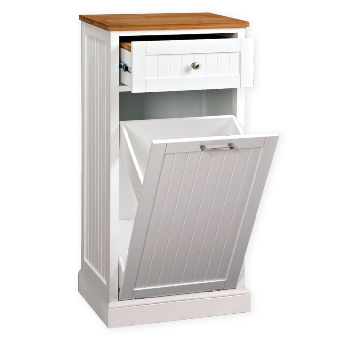 Microwave Kitchen Cart With Hideaway Trash Can Holder In