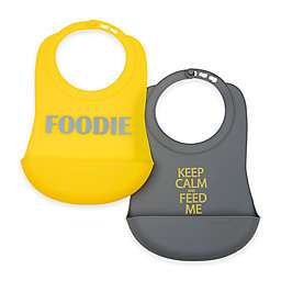 chewbeads® Boy 2-Pack Silicone Food Bibs in Grey/Yellow