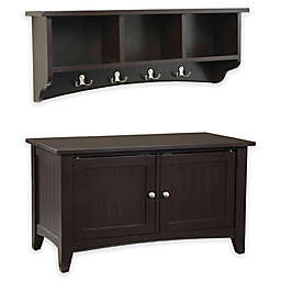 Alaterre Shaker Cottage Storage Bench and Coat Hook with Cubbies Set in Chocolate