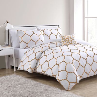 white and gold bedding