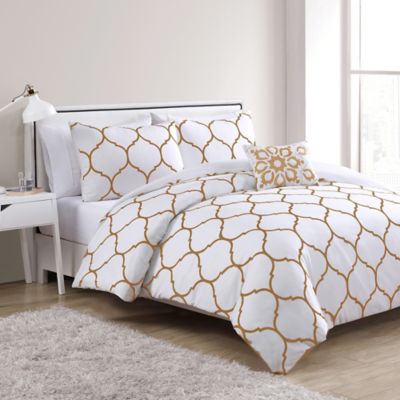 Vcny Ogee Duvet Cover Set In Gold White Bed Bath Beyond