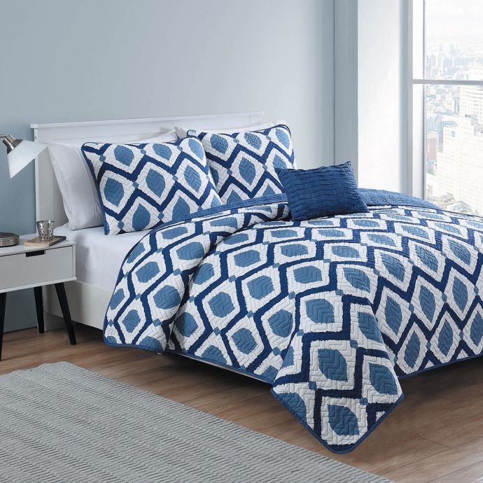 VCNY Santa Fe 4-Piece Reversible Quilt Set in Navy/White ...