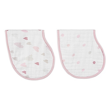 aden + anais&reg; 2-Pack Heartbreaker Muslin Burpy Bib in Pink. View a larger version of this product image.