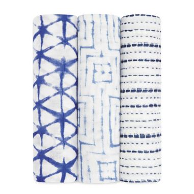 Aden + Anais & 3-Pack Silky Soft Indigo Swaddle Blanket in White. View a larger version of this product image.