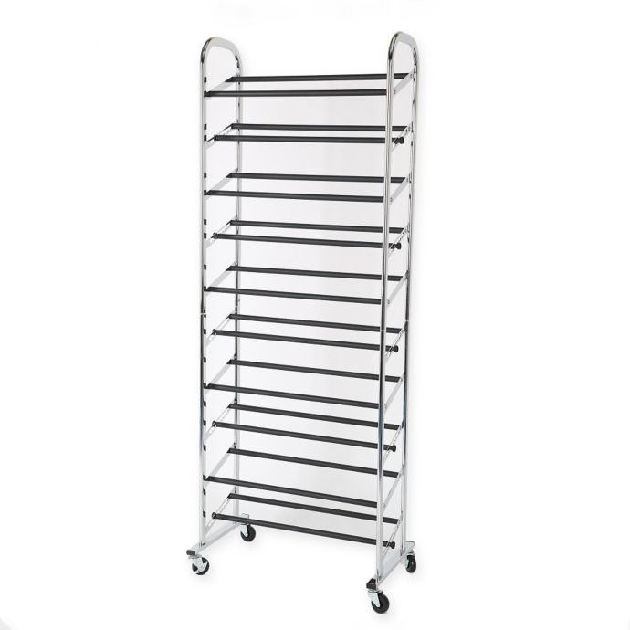 30 Pair Rolling Adjustable Shoe Rack In Chrome Bed Bath And Beyond Canada