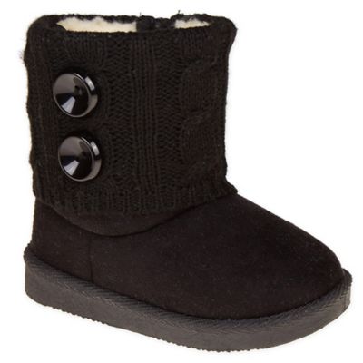 Stepping Stones Size 4 Toddler Faux Suede Button Sweater Boots in Black