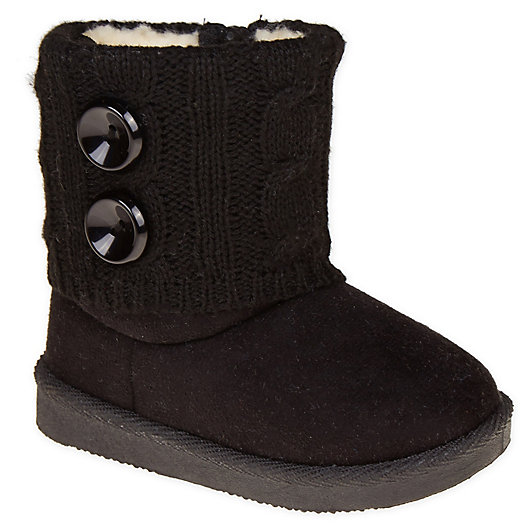 Alternate image 1 for Stepping Stones Toddler Faux Suede Button Sweater Boots in Black