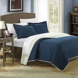 Chic Home Lugano 7-Piece Reversible Queen Quilt Set in Navy