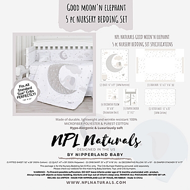 Nipperland&reg; 5-Piece Good Moon&#39;n Elephant Crib Bedding Set in White<br />. View a larger version of this product image.