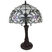 Tiffany Style Floral Table Lamp in Mahogany with Stained Glass Shade