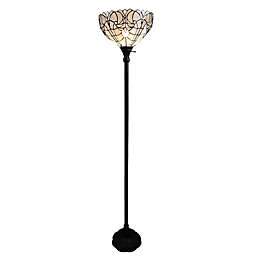 Tiffany Style Classic Torchiere Floor Lamp in Bronze with Stained Glass Shade