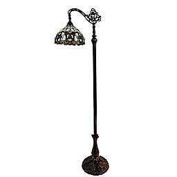 Tiffany Style Victorian Floor Lamp in Black with Stained Glass Shade