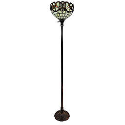 Tiffany Style Vintage Torchiere Floor Lamp in Bronze with Stained Glass Shade