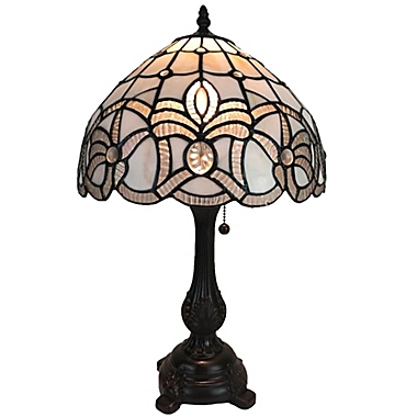 Tiffany Style Floral Table Lamp in Mahogany with Stained Glass Shade. View a larger version of this product image.