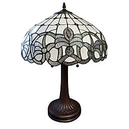 Tiffany Style 2-Light Floral Table Lamp in Black with Stained Glass Shade